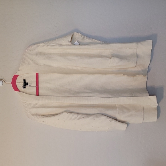 Velvet Heart Woven Ivory Pom Pom Cardigan Open Front Textured Dolman Sle… - Picture 3 of 12